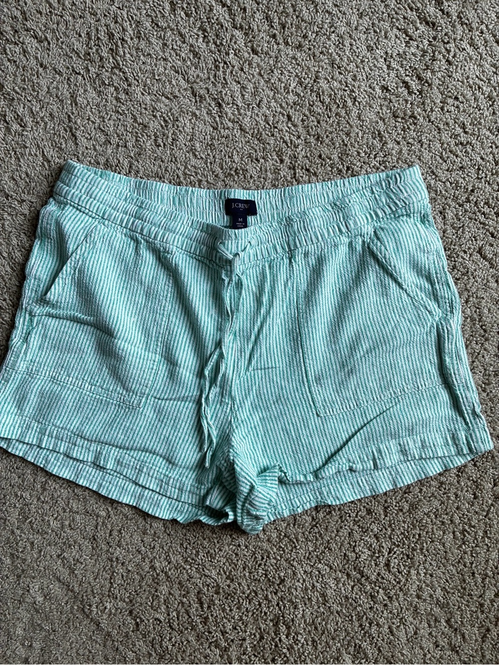 J. Crew Light Mint Striped Linen Drawstring Women's Shorts